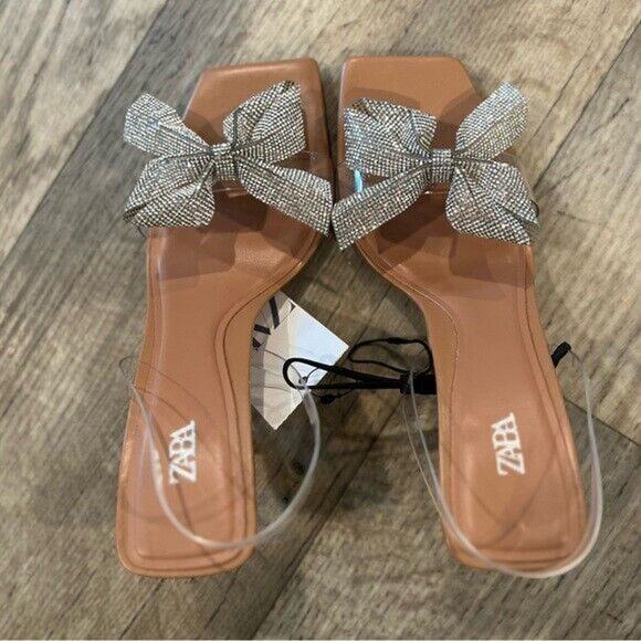 ZARA Embellished Bow Heels NWT – Vinyl Sandals with Rhinestone Detail, SZ 8 & 10 - Picture 15 of 16